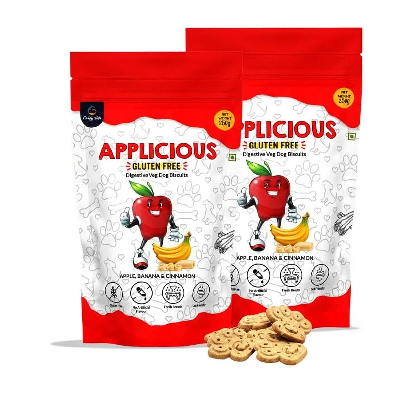 Goofy Tails Applicious Apple and Banana Gluten Free Veg Biscuits for Dogs and Puppies  250g